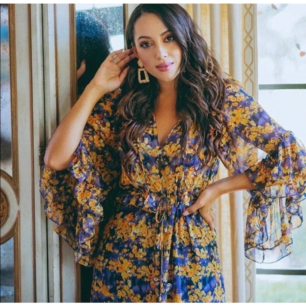 MISA Los Angeles Yanira Midi Dress Ruffle Floral XS